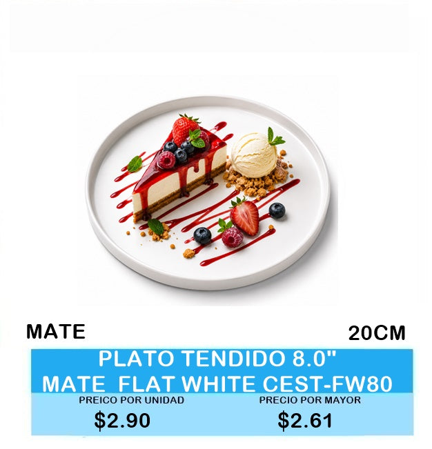 PLATO TENDIDO 8.0" MATE  FLAT WHITE CEST-FW80