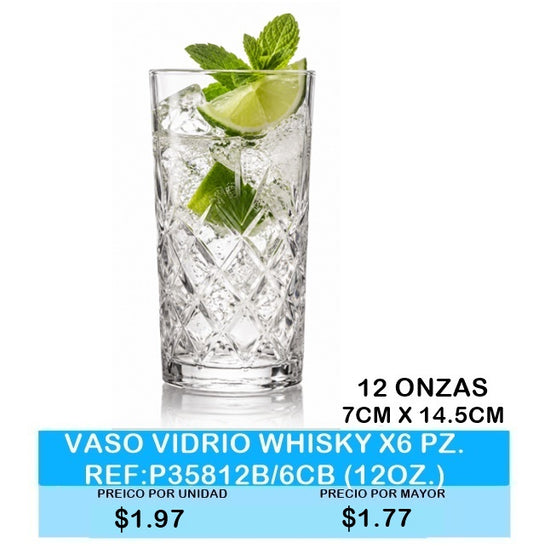 VASO VIDRIO WHISKY X6 PZ.REF:P35812B/6CB (12OZ.)