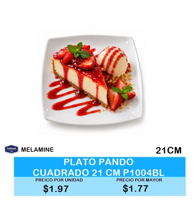 PLATO PANDO CUADRADO 21 CM P1004BL