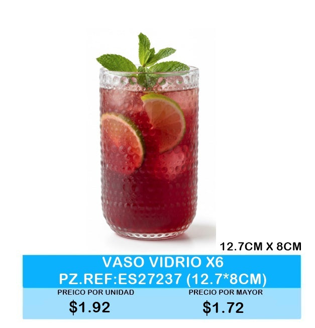 VASO VIDRIO X6 PZ.REF:ES27237 (12.7*8CM)