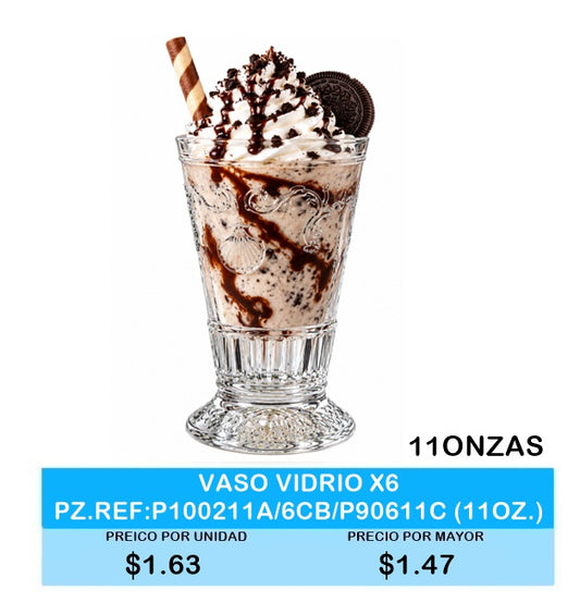 VASO VIDRIO X6 PZ.REF:P100211A/6CB/P90611C (11OZ.)