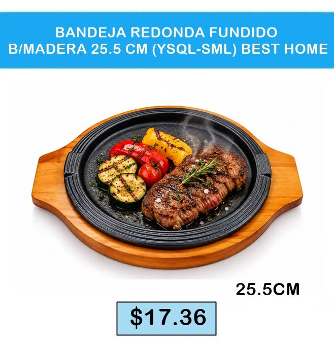 BANDEJA REDONDA FUNDIDO B/MADERA 25.5 CM (YSQL-SML) BEST HOME
