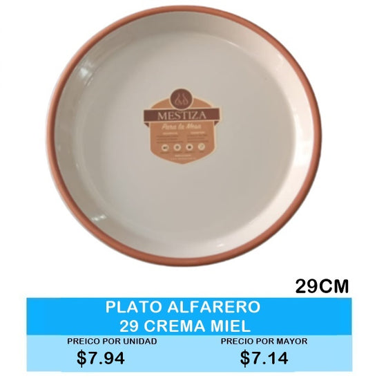 Plato Alfarero 29cm Crema Miel