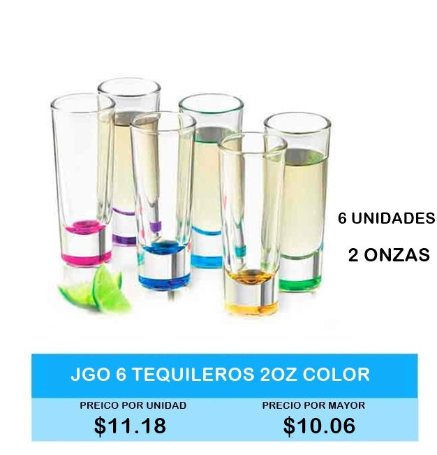 Juego de 6 Tequileros 2oz de color