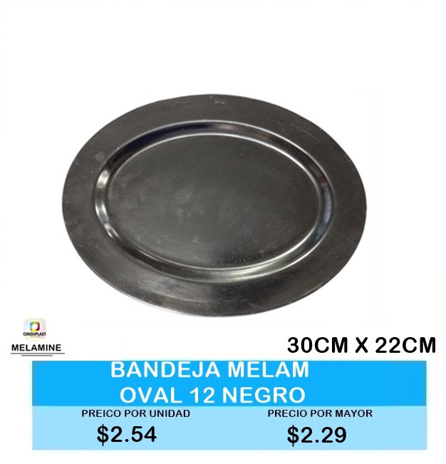 BANDEJA MELAMINE OVAL 12 NEGRO