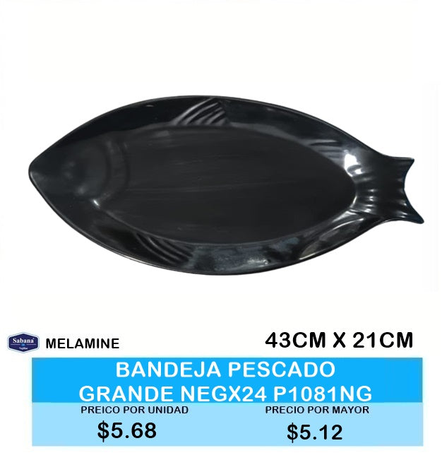 BANDEJA PESCADO GRANDE NEGRO 43 X 21CM