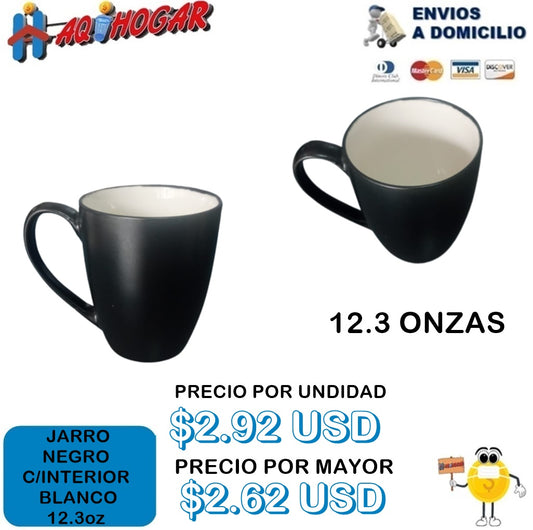 Jarro Negro C/interior Blanco 12.3Onzas